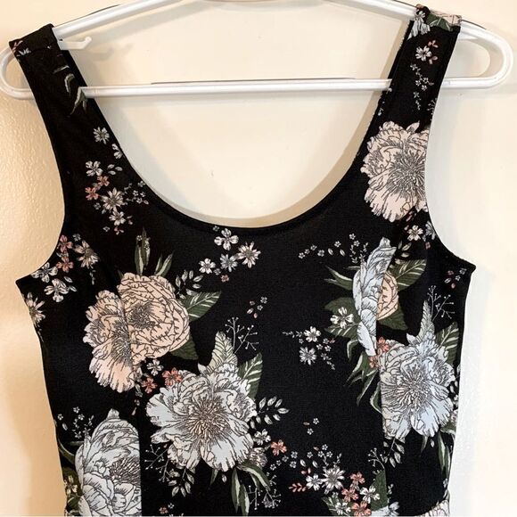 H&M Divided Floral Mini Dress Stretch Black Baby Blue Pink Sz 8 Gorgeous - Picture 4 of 6